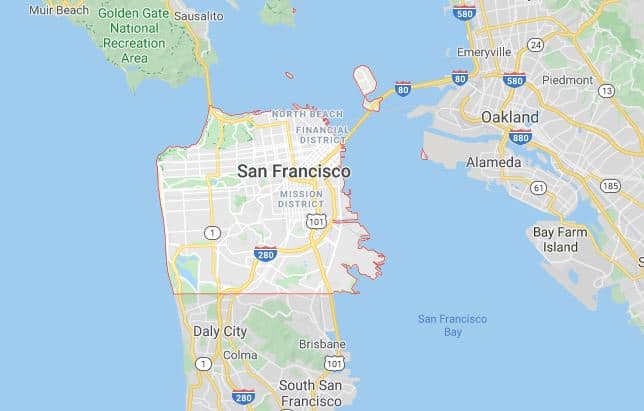 Google map of Boat Lifts in San Francisco CA