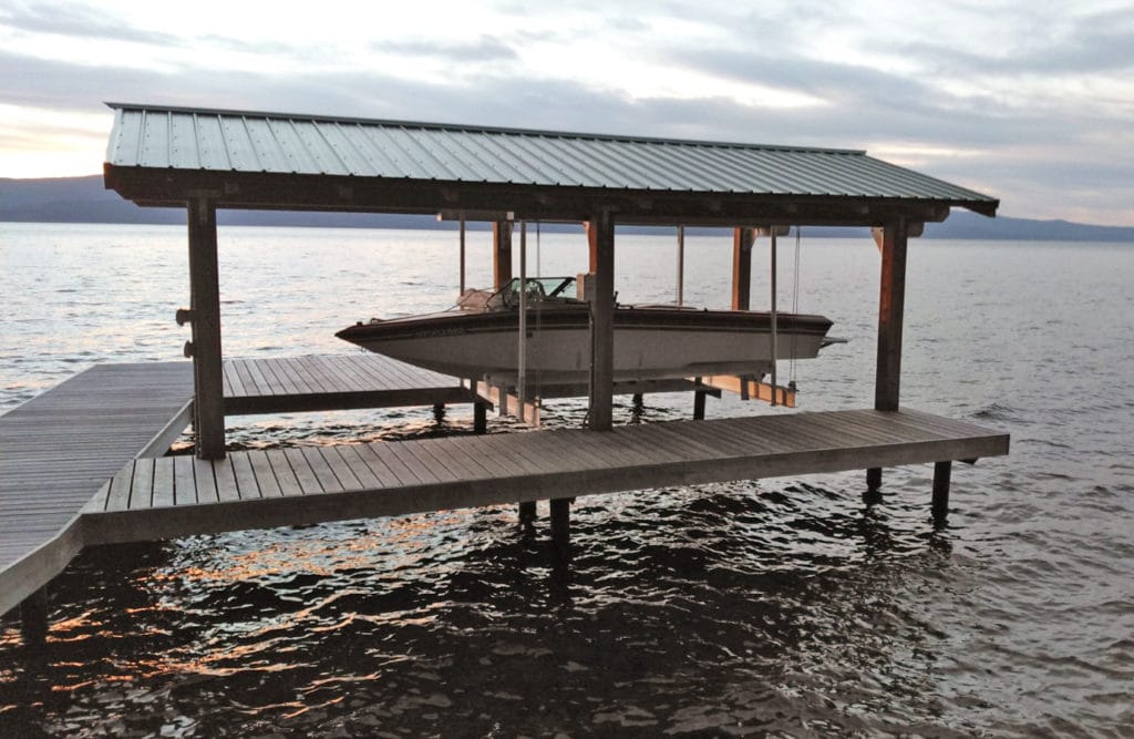 boathouse lift with boat raised